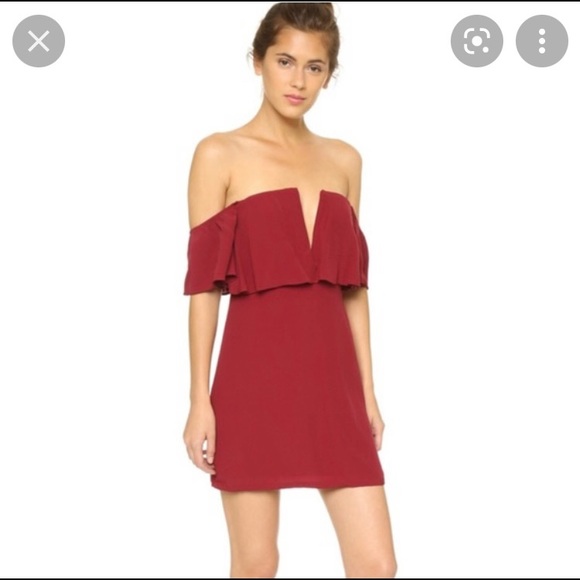 NWT Gorgeous Lovers + Friends burgundy off the shoulder mini dress. - Picture 2 of 8